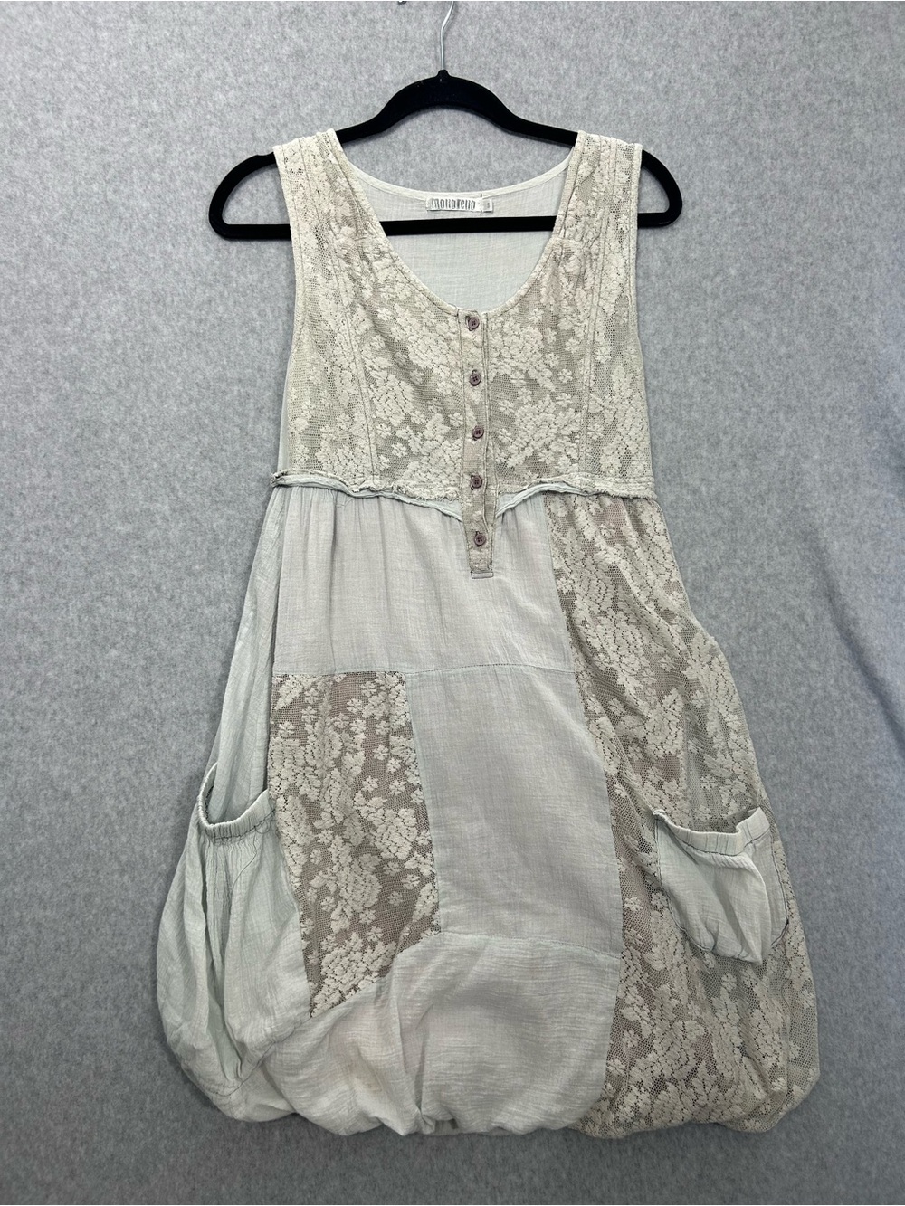 Light Beige Lace Patchwork Sleeveless Bubble Dress